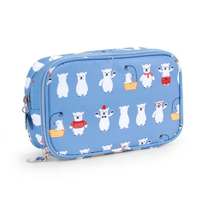 Cute Girl Professional Travel Small Makeup Bag Double Waterproof Cosmetic Bag Fashion Beautician Organizer Toiletry Makeup Pouch - Цвет: B-white bear