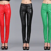 Новинка, женские модные обтягивающие штаны из натуральной овечьей кожи, узкие брюки-карандаш, обтягивающие брюки, костюмы певицы