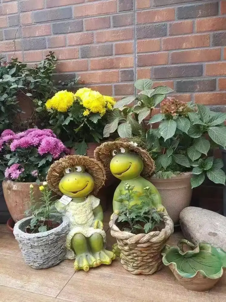 Милый жир носить соломенная шляпа лягушка Горшки Цветочные для сада украшения Вилла балкон зеленые декоративные растения