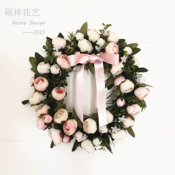 

DIY Handmade Pink Rose Peonies Garland with Berries Leaves Window Door Ornament Festival Supplies Xmas Holiday Party Home Decor