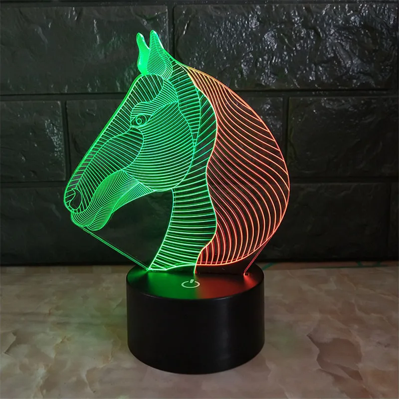 الحصان الحيوان ضوء 3D الليلية الحصان رئيس ضوء الليل للأطفال اللون تغيير نوم المزاج الطفل شمعة الجدول مصباح خزانة