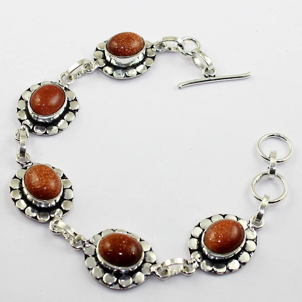 

Sun Stone Bracelet Silver Overlay over Copper , 19.2cm, B1221