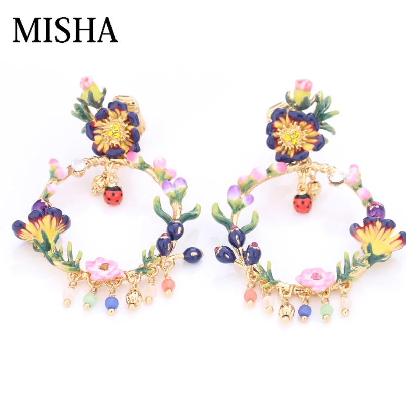 

MISHA Women Clip/Stud Earrings For 925 Sterling Silver Woven Flowers Simulated Gem Jewelry Vintage Style Gifts For Girls 507