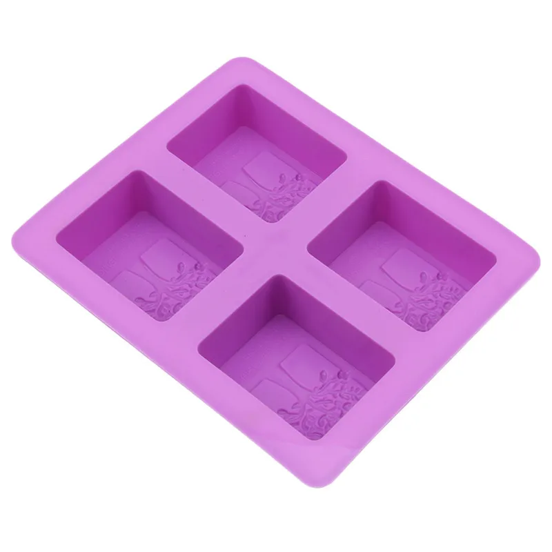 Фиолетовая прямоугольная силиконовая форма "деревья" в форме 4 отверстия квадратная форма для мыла Искусство и ремесла шоколадный торт литье ручные инструменты для изготовления