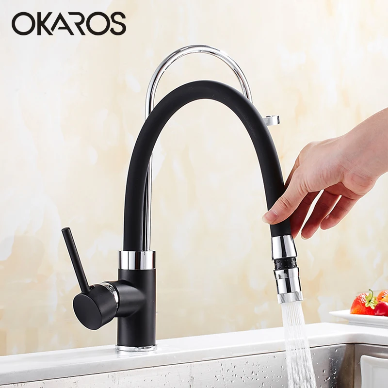 OKAROS Однорычажный выдвижной кухонный кран для холодной и горячей воды раковины