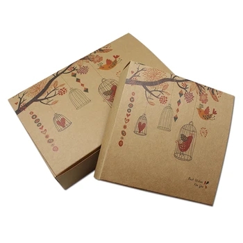 

25Pcs/Lot Brown Kraft Paper Gift Box with Flower Bird Printed Foldable Paper Packing Boxes for Wedding Party Decoration