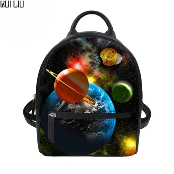 

Galaxy Leather Shoulder Backpack For Teenager Girls Space Star Printed School Rucksack Leisure Mochila Black Mini pu Backpacks