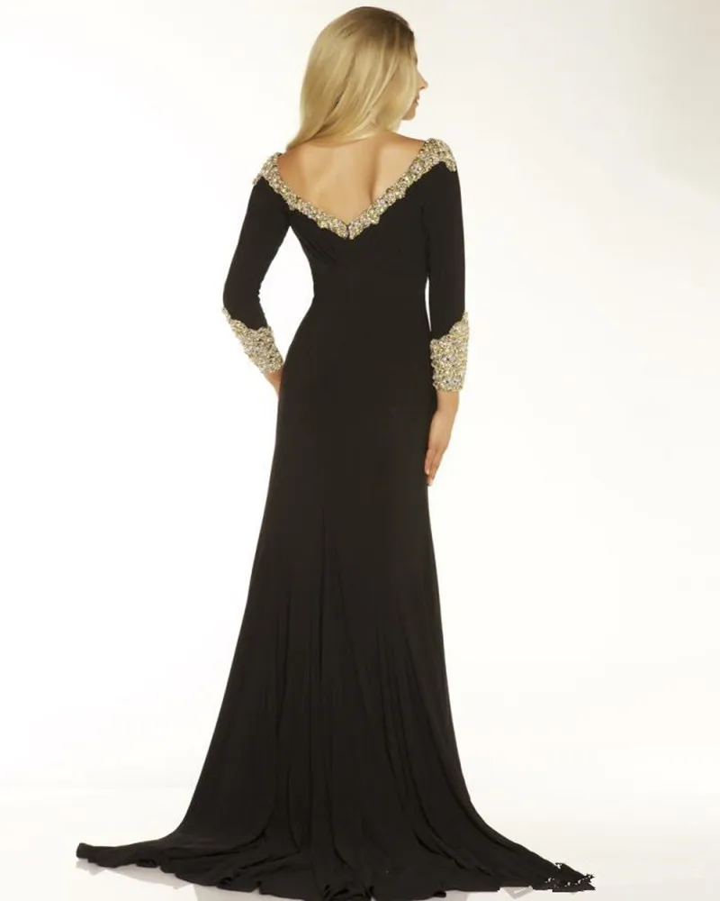 Mother of the Bride Dresses 2016 Black Long Sleeve Evening Dress A Line