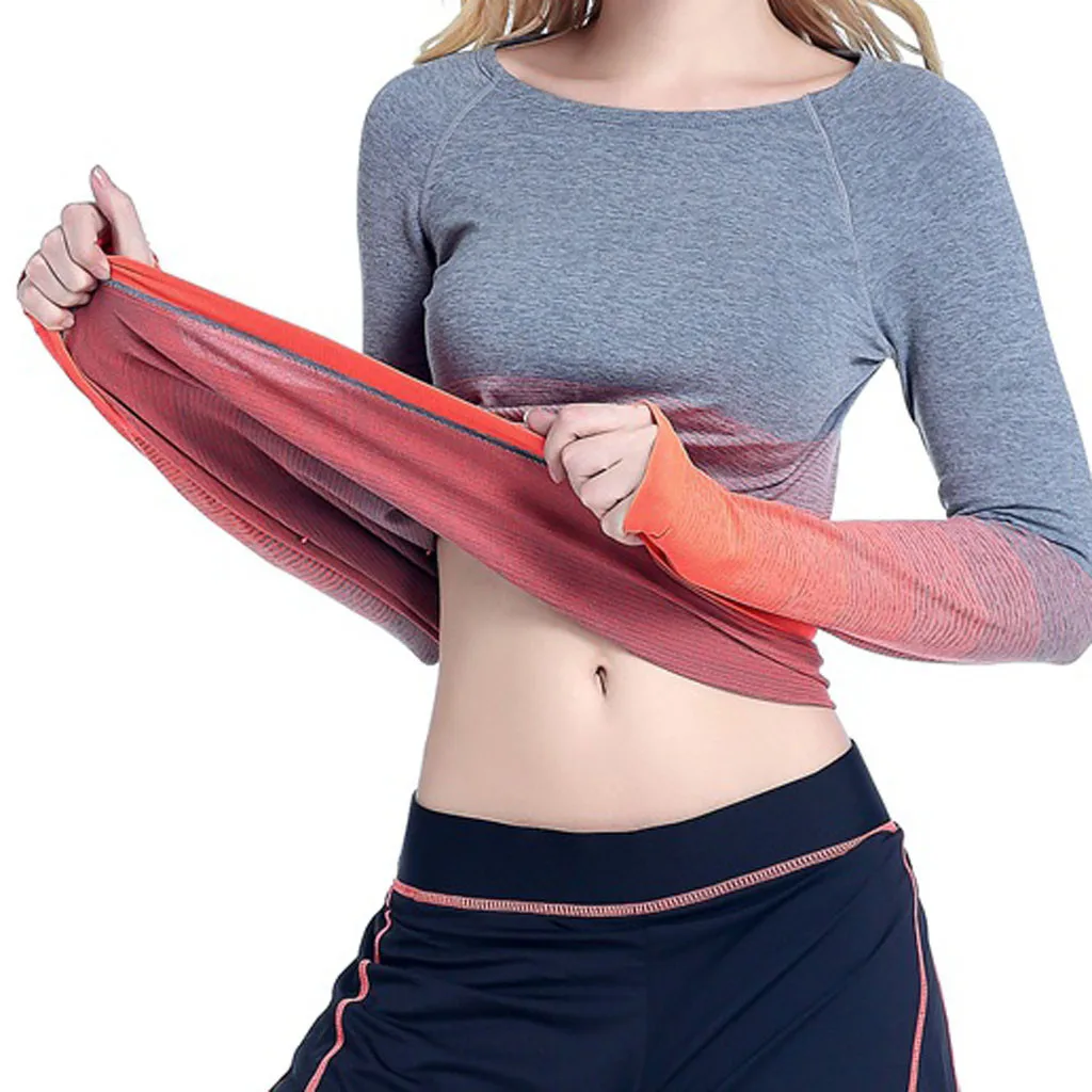 Модные Повседневные тонкие Топы KLV, футболки с длинным рукавом, женские цветные спортивные быстросохнущие футболки для бега, топы для фитнеса - Цвет: Orange