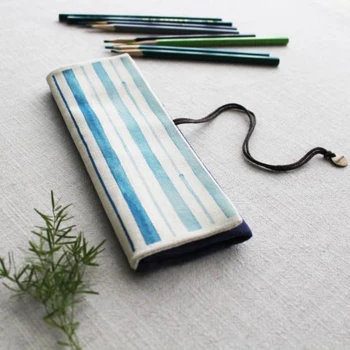 

Portable Vintage Striped Canvas Roll Up Pencil Case Stationery Pen Bag Curtain Pouch School Office Supplies for Boys Girls