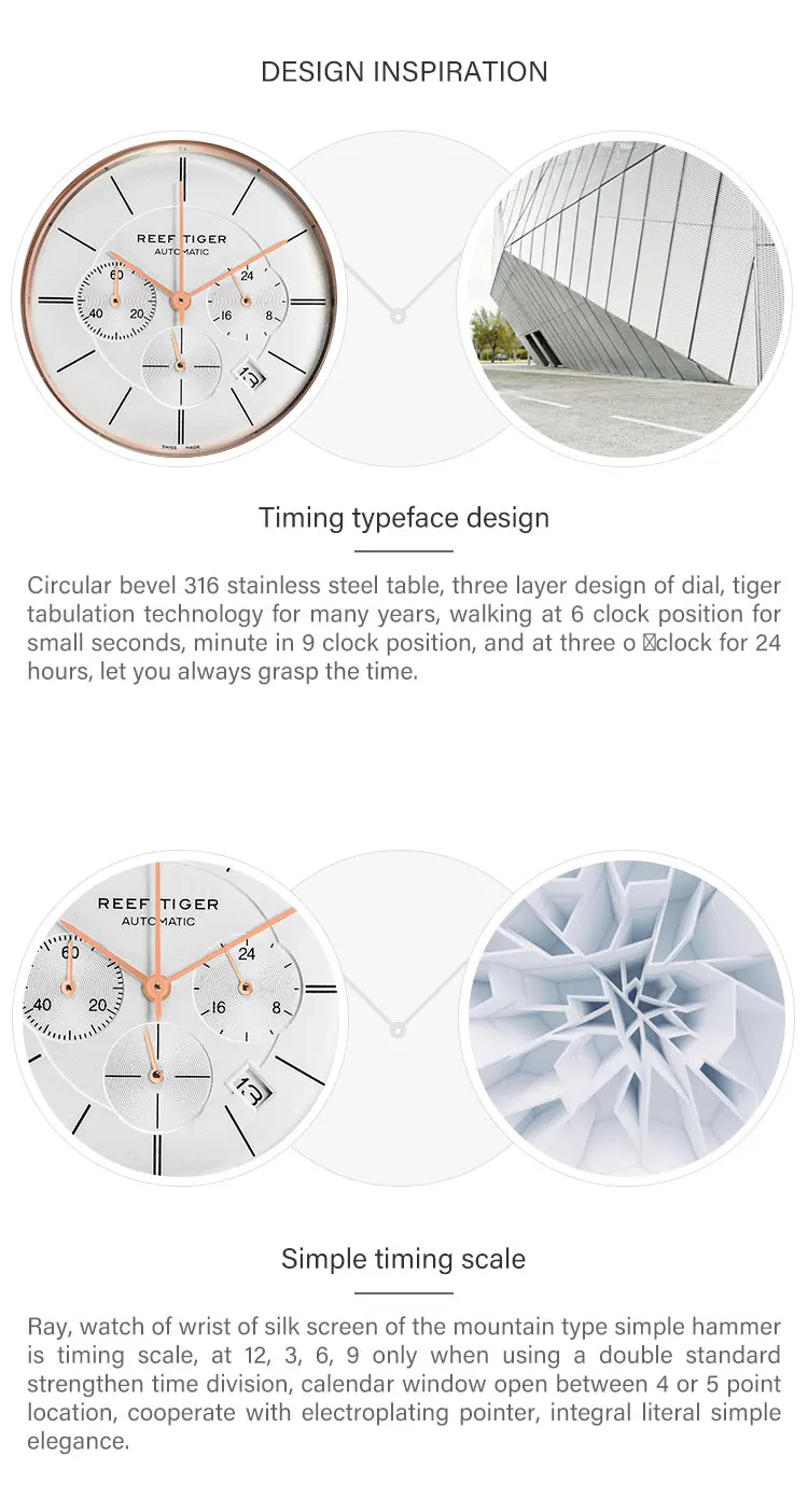 Reef Tiger/RT ультра тонкие деловые часы для мужчин, розовое золото, кожаный ремешок, часы кварцевые хронограф часы с датой RGA162