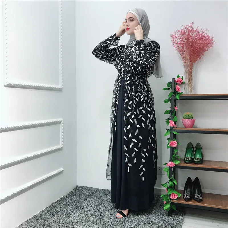 Роскошная мусульманская вышивка abaya длинные платья кардиган-кимоно открытые длинные халаты Jubah Ближний Восток Eid Рамадан исламский