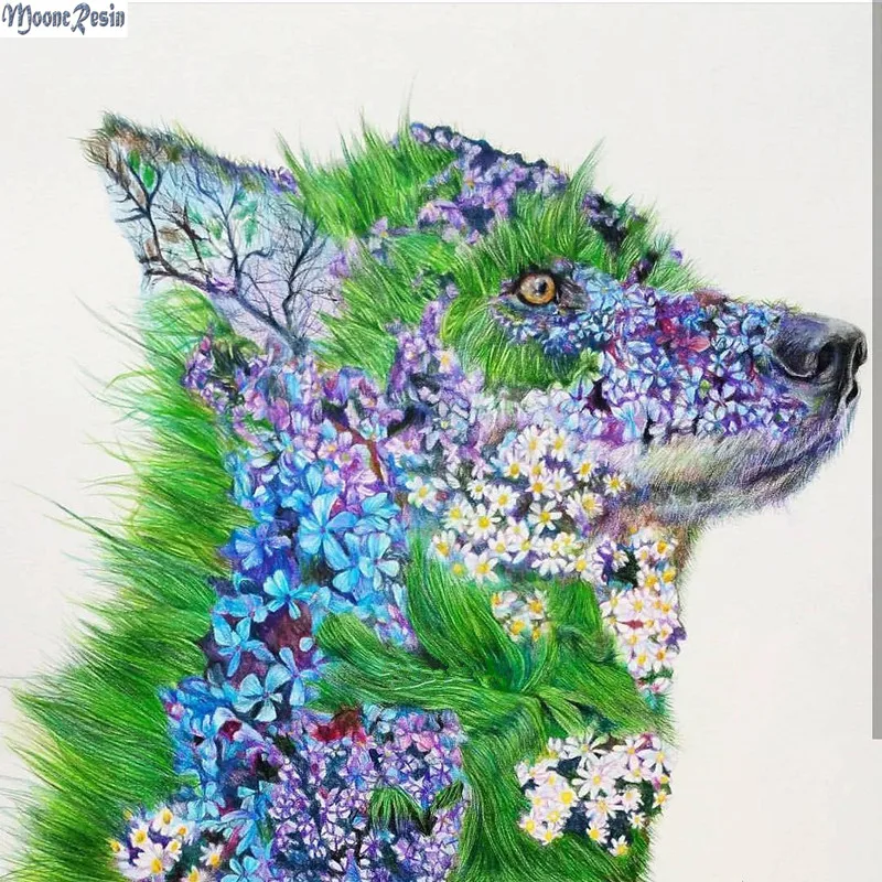 

MOONCRESIN 5D Diamond Mosaic Colorful Alien Dog Pattern Sticker Full Square Diamond Embroidery Flower Diy Diamond Painting Kits