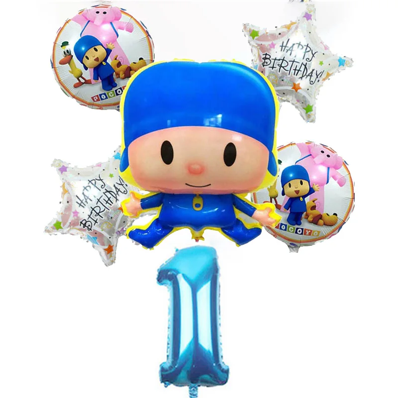 

6pcs/lot Pocoyo Number Foil Balloons Set Baby Shower Birthday Party Christening Decor Supplies Kids Cartoon Figure Toys Globos