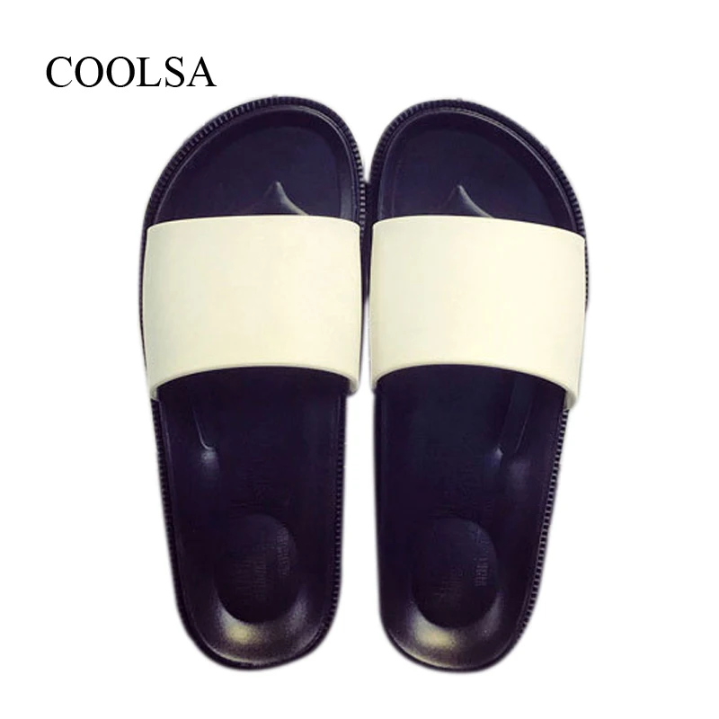 

COOLSA Women's Summer Flat Home Slippers Outside solid Non-slip Beach Slippers Black White Girls Sandals Women Slides Flip Flops