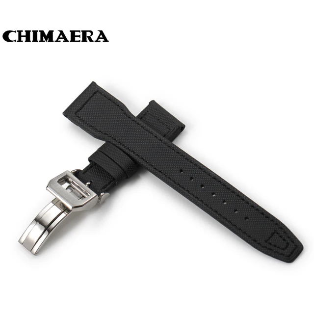 CHIMAERA 22mm Black Kevlar Leather Watch Bands Strap 18mm Deployment