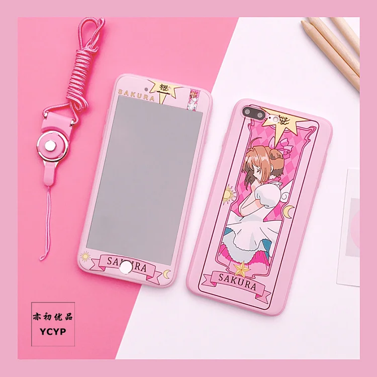 Чехол Sakura для iphone X Cardcaptor+ Защитная пленка для экрана из закаленного стекла для iphone 6 6s Plus 7 7plus 8 8plus Сейлор Мун