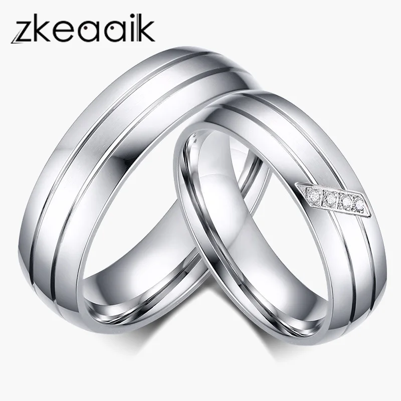 NEW Jewelry High Quality Titanium Steel Zircon Rings Silver-Color Dull Polish Circle Couple Ring Wedding Engagement | Украшения и