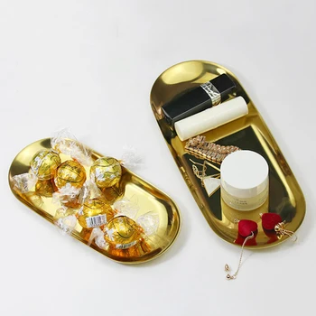 

luxury Metal Storage Tray Rose Gold/ Golden /Silver/Colorful Oval Fruit Plate Jewelry Display Tray for Home Decor Storage