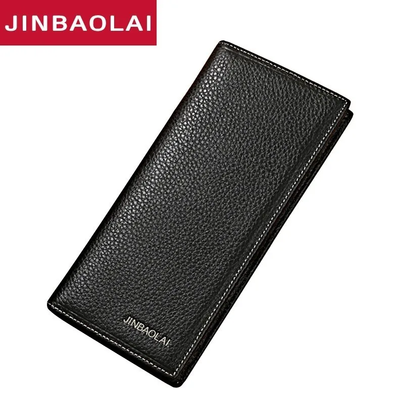 

JINBAOLAI Brand Men Wallet Genuine Leather Long clutch wallets for men Cowhide Bifold Purse Slim Fashion Male Wallets Carteira