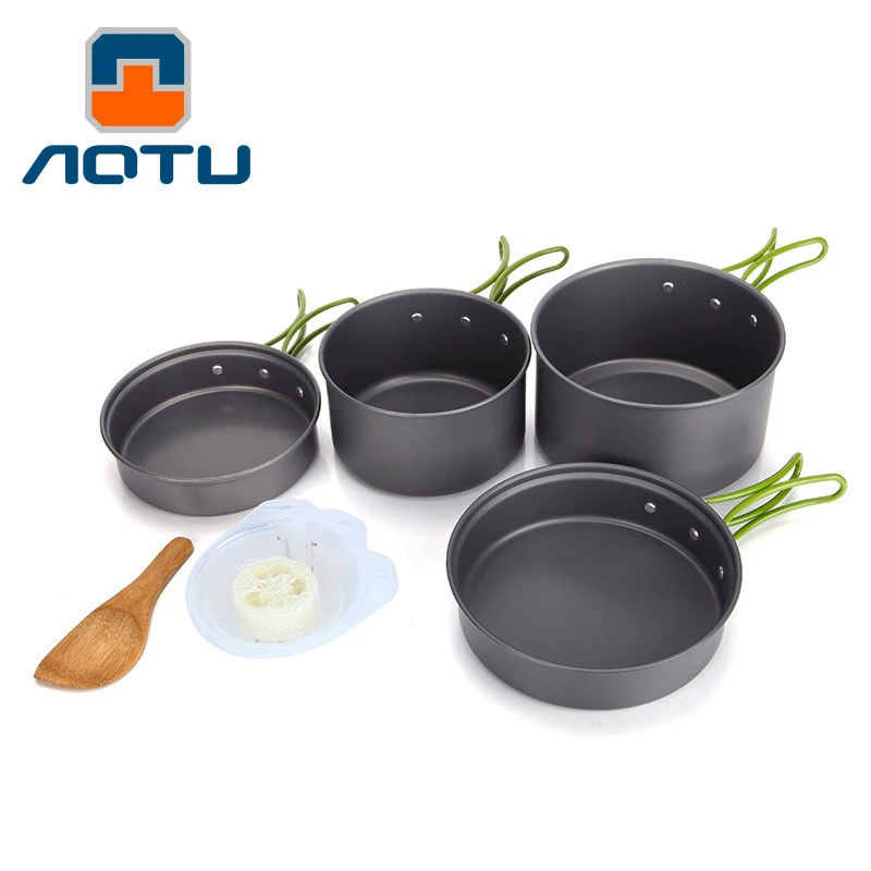 Portátil al aire libre Camping Vajilla no-stick ollas sartenes conjunto mochila Picnic alúmina Durable de utensilios de cocina de la cocina