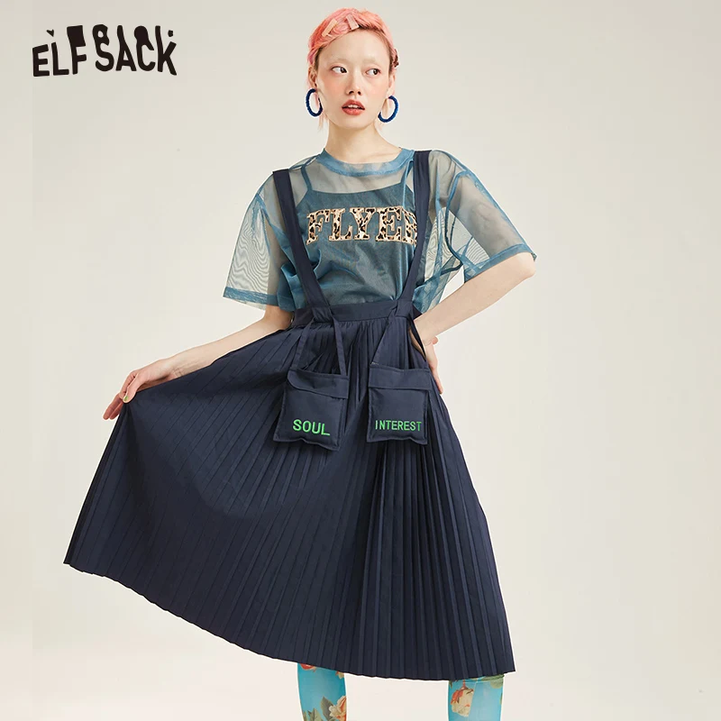 ELF SACK Хлопковая женская плиссированная юбка с буквенным принтом 2019 летняя модная