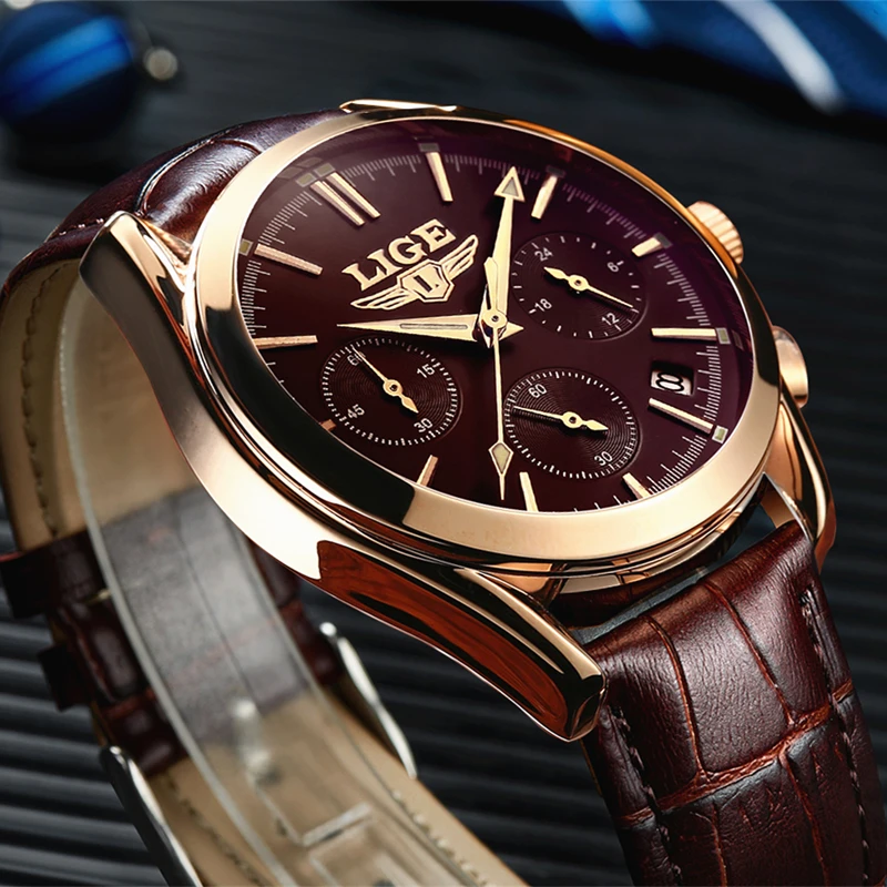 

2017 New Fashion Man Watches Top Luxury LIGE Brand Quartz-watch Leather Strap Waterproof Male Business Watches relogio masculino