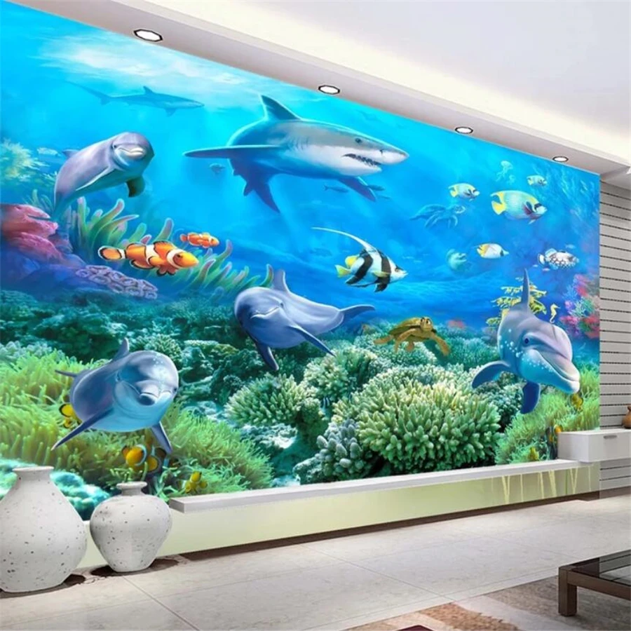 

beibehang Custom murals 3d stereo photo wallpaper sea bottom story dolphins TV background wall living room bedroom 3d wallpaper