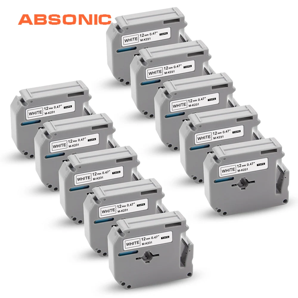 Absonic 10 шт. M-K231 совместимый Brother Labeler M Картридж Ленты для маркировки MK231 Mk 231 M K231 для P сенсорный принтер этикеток PT-65 PT-75