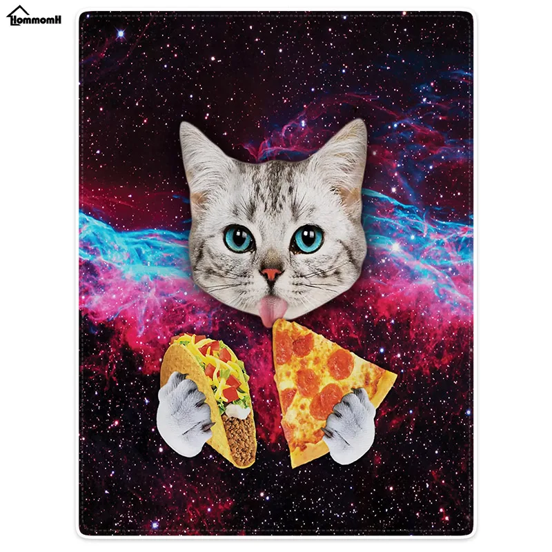 

Flannel Blankets Funny Cat Eat Pizza Design Coloful Beautiful Galaxy Nebula Starry Gorgeous Comfy Funny Bed Sofa Blanket Thorw