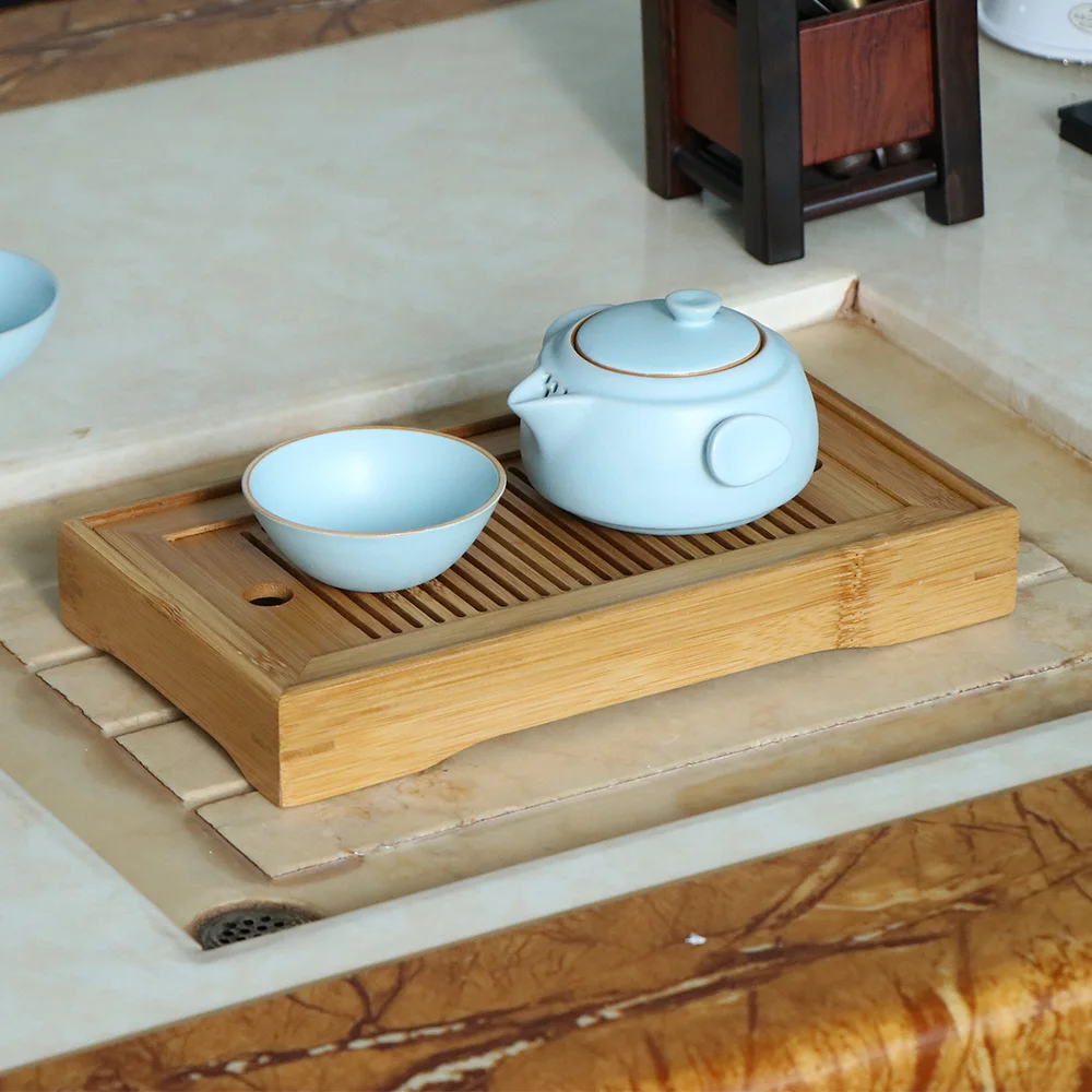 Экологичная чайная посуда, бамбуковые чайные лотки прямоугольной формы, чайный горшок кунг-фу, держатель для зеленого чая, для домашнего использования в отеле, 25*14*3,5 см, 1 шт