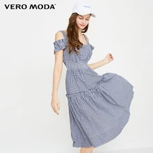 Vero Moda Новое Женское платье в клетку с эластичными лямками и высокой талией из хлопка | 31837A515