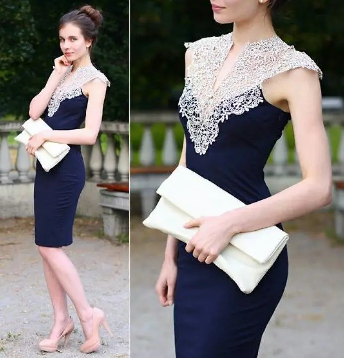 navy blue and white dress