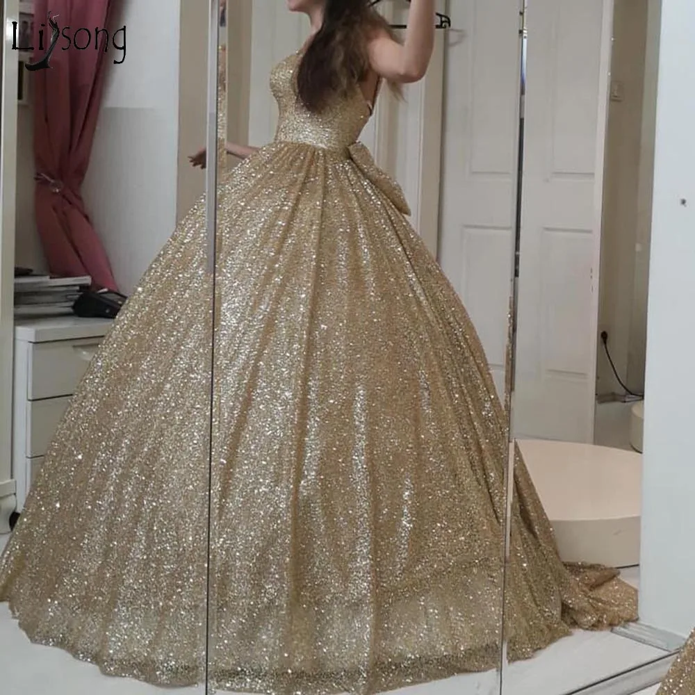 gold puffy prom dress