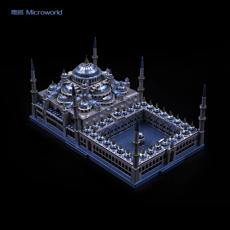 Microworld 3D metal puzzle Blue mosque building Model DIY Laser Cut Jigsaw Model gift For Adult Educational Toys Desktop decor 4
