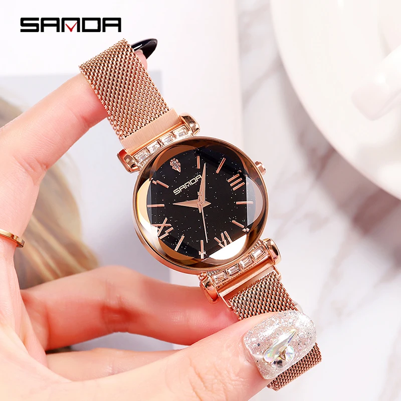 

2019 Luxury Mesh Crystal Ladies Watch Women Magnet Clasp Dress Women Watches Fashion Rose Gold Quartz Watches Relogio Feminino