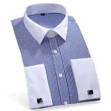 Плюс размер 4XL мода длинный рукав Мужская французская запонка платье рубашка белый воротник в полоску/твил Твердые Формальные классические деловая мужская рубашка