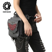 Красная летучая мышь заклепки поясная сумка винтажные панк поясные сумки кожаная сумка многофункциональные сумки через плечо