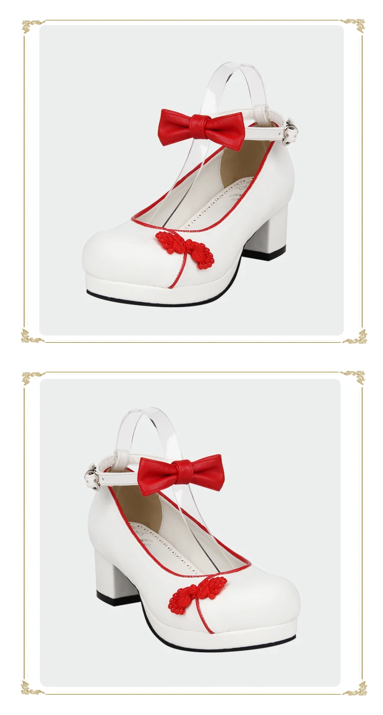 Новинка года; обувь для косплея в китайском стиле на высоком квадратном каблуке в стиле Лолиты; Милая женская обувь с бантом и ремешком на лодыжке