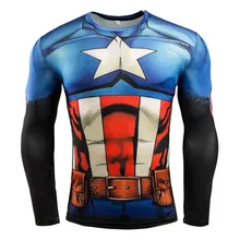 Captain America 3D Printing Sport T-Shirt Tights 2016 New Men Long Sleeve Gym Fitness Running Quick Dry Compression Shirt Tops