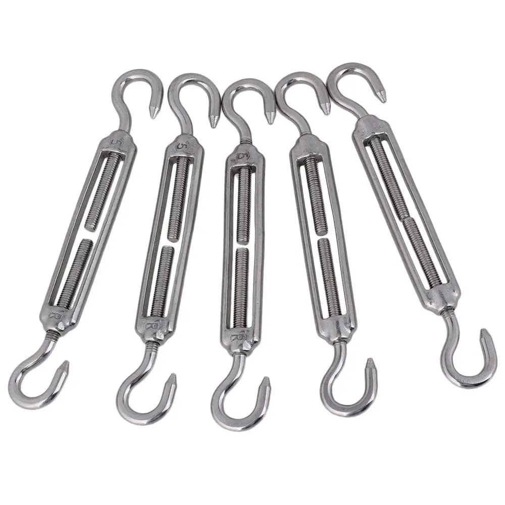 Silver 304 Stainless Steel European Style Hook & Hook M5 Turnbuckles
