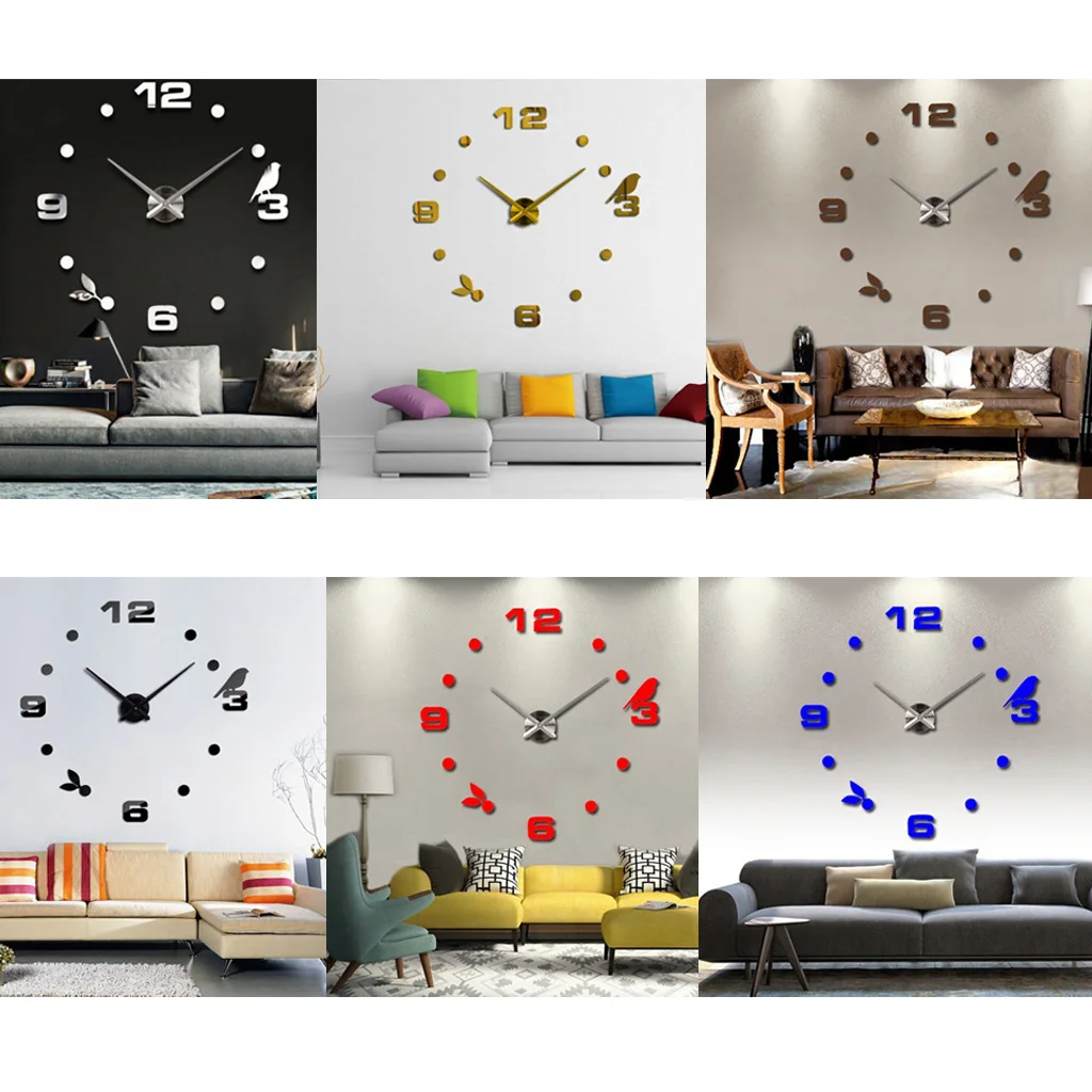 

DIY Mirror Sticker Wall Clock, Silent Non Ticking Quartz Battery Operated Color Choice