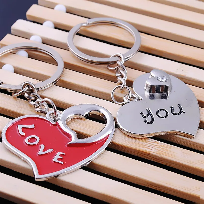 Wholesale 10 pair love heart couples Valentine day lover Keychain Key