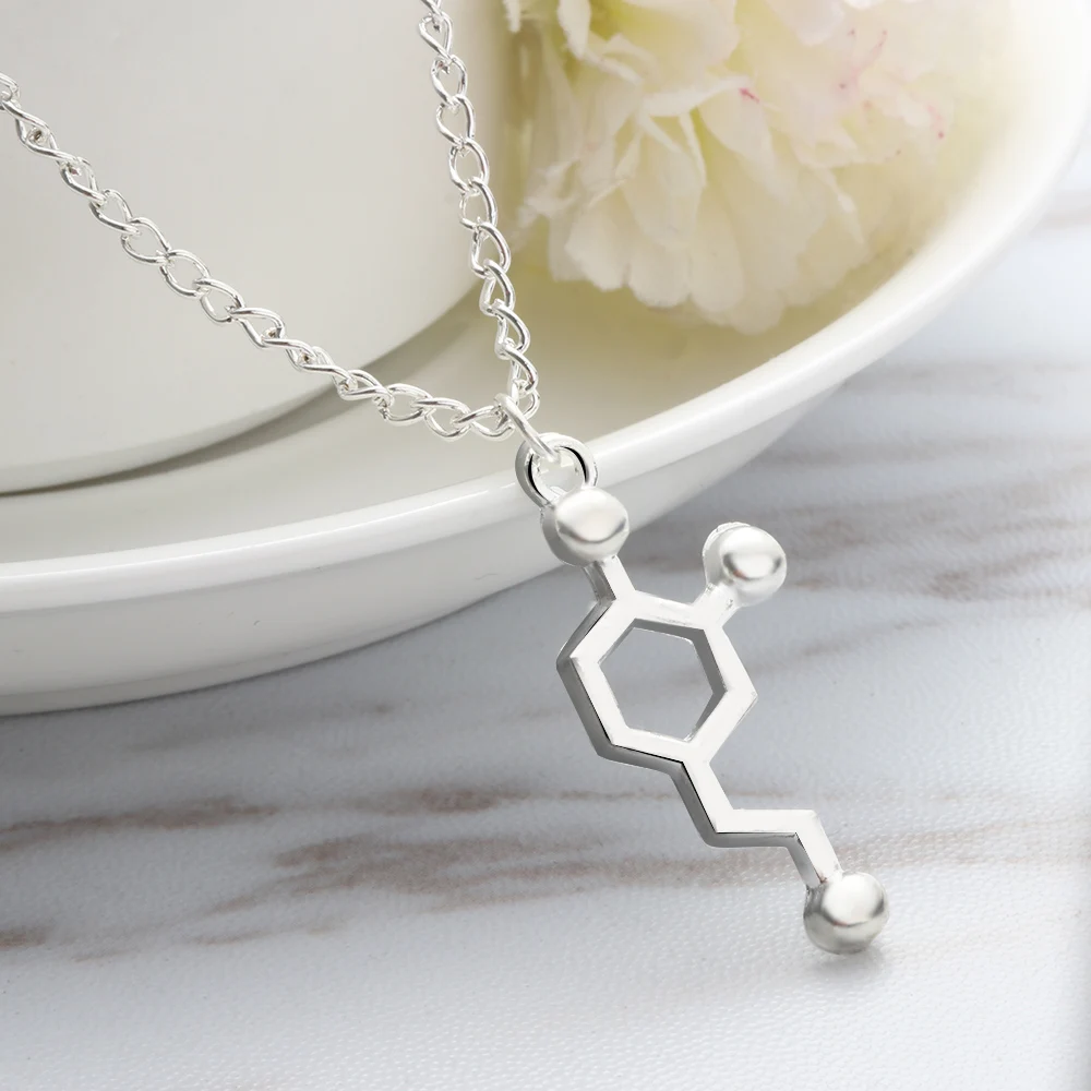 

1pcs Serotonin Molecule Chemistry Geometric Polygon Pendant Necklace Dopamine Love Jewelry Christmas Party Gift for Girl Women