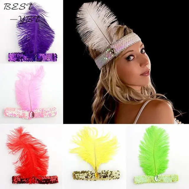 Feather Headbands Flapper Sequin Charleston Dress Accessories Costume Hairband Headpiece Women