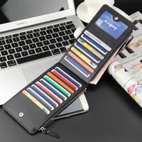 Большой ёмкость 16 слотов держателей карт для мужчин кожаный бумажник известный бренд двойные деньги кошелек мода мужской наличные монета карман Бесплатная доставка