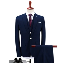 2017 New Blue Men’s Suits Jacket + Pants + Vest Fashion Business Wedding Banquet Men Coat Hot Sales Noble Pop Gentleman Clothing