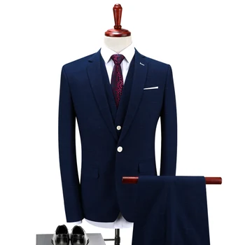 

Blue Men's Suits Jackets + Pants + Vests XL 4XL Fashion Business Wedding Banquet Men Coats Noble Pop Gentleman Clothing LEFT ROM