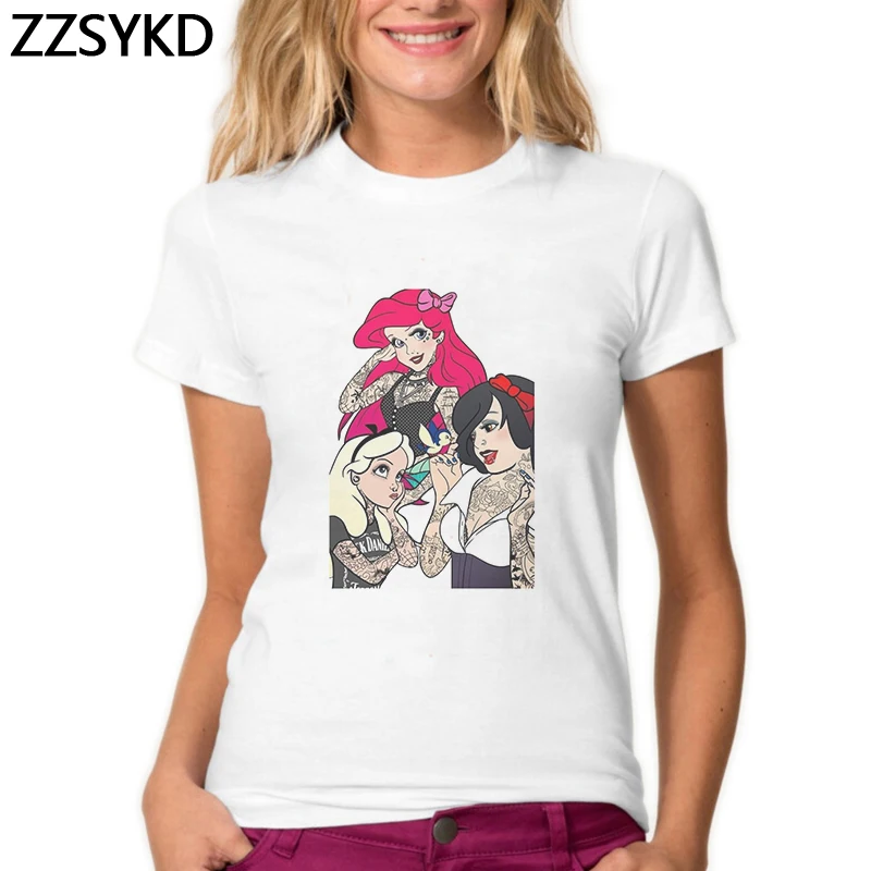 

Punk Princess Printed Tshirt Women 2019 Summer Cartoon Fairy Tale Princess Tees Shirt Femme Funny Harajuku Fashion Vogue T Shirt
