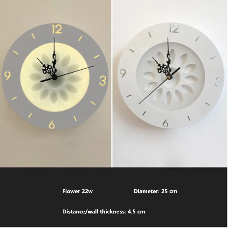 

Creative wall clock Nordic living room wall lamp bedroom study wall sconce LED wall light 22w flower 25cm
